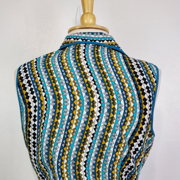 Unique Spectrum Sleeveless Belted Colorful Button Front Top Size L - Picture 8 of 12